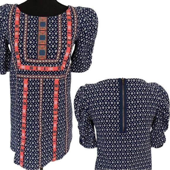 Anthropologie Akemi + Kim Blue Mini Dress Top Hippie Boho Embroidery Size Medium - Picture 1 of 9